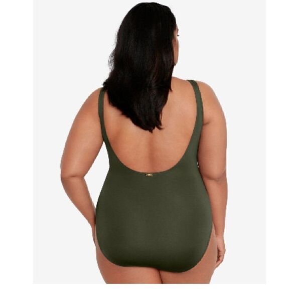 Ralph Lauren One-Piece Swimsuit Beach Club Solids Lace Front Swimwear Olive 22W - Picture 11 of 13